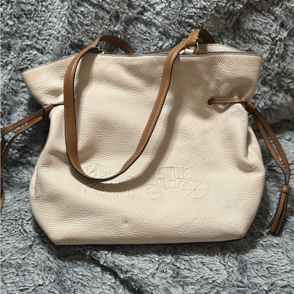 Elegant Cream Leather Tote Bag